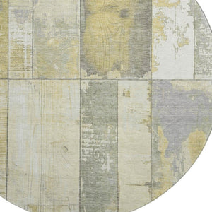 HomeRoots 8' Gold and Gray Geometric Round Rug - Washable, UV Protected, Durable Design for High Traffic Areas 706538