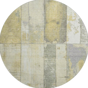 HomeRoots 8' Gold and Gray Geometric Round Rug - Washable, UV Protected, Durable Design for High Traffic Areas 706538