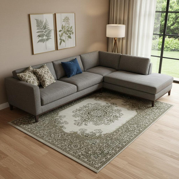 HomeRoots 9' x 12' Gold and Gray Geometric Area Rug - Durable, Washable, UV-Protected for Homes with Kids & Pets 706540