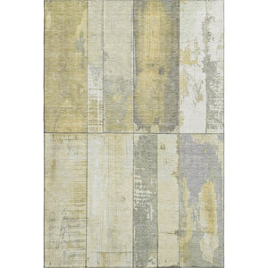 HomeRoots 9' x 12' Gold and Gray Geometric Area Rug - Durable, Washable, UV-Protected for Homes with Kids & Pets 706540