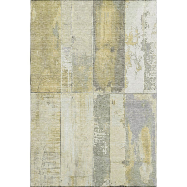 HomeRoots 9' x 12' Gold and Gray Geometric Area Rug - Durable, Washable, UV-Protected for Homes with Kids & Pets 706540