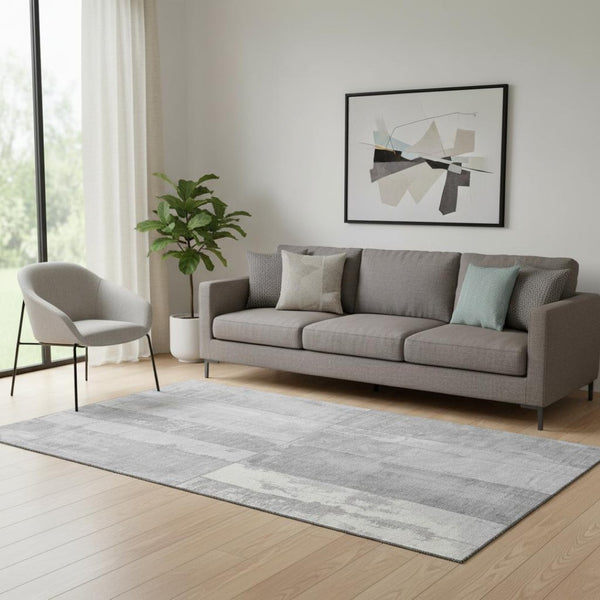 HomeRoots 5' X 8' Stylish Gray and Silver Geometric Area Rug - Washable, UV Protected, Non-Slip, Durable Design 706543