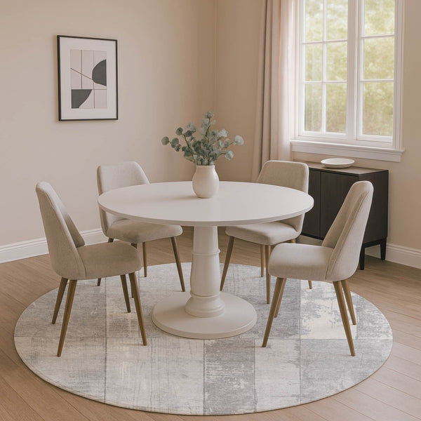 HomeRoots 8' Gray and Silver Geometric Round Rug - Washable, Durable, UV-Protected for Modern Living Spaces 706544
