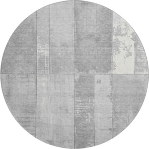 HomeRoots 8' Gray and Silver Geometric Round Rug - Washable, Durable, UV-Protected for Modern Living Spaces 706544