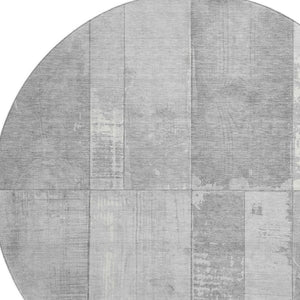 HomeRoots 8' Gray and Silver Geometric Round Rug - Washable, Durable, UV-Protected for Modern Living Spaces 706544