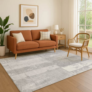 HomeRoots 8' X 10' Modern Gray & Silver Geometric Area Rug - Washable, UV Protected, Stain Resistant Design 706545
