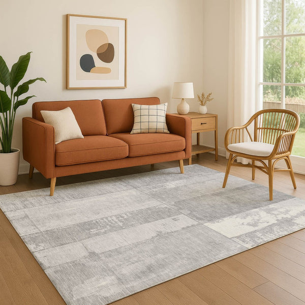 HomeRoots 8' X 10' Modern Gray & Silver Geometric Area Rug - Washable, UV Protected, Stain Resistant Design 706545