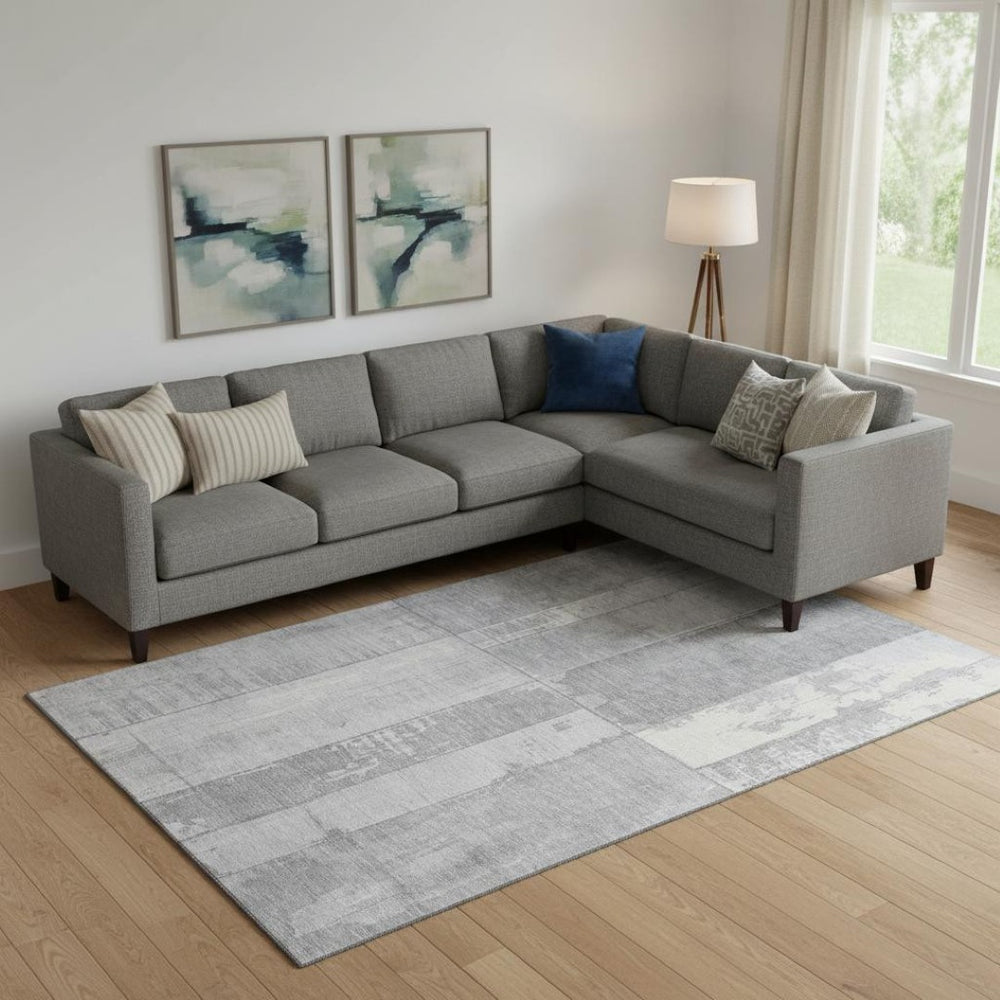 HomeRoots 9' X 12' Gray & Silver Geometric Area Rug - Washable, UV-Protected, Perfect for Busy Homes with Kids & Pets 706546