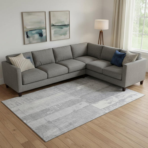 HomeRoots 10' Gray and Silver Geometric Washable Area Rug - Stylish, Durable, UV-Protected for Modern Homes 706547