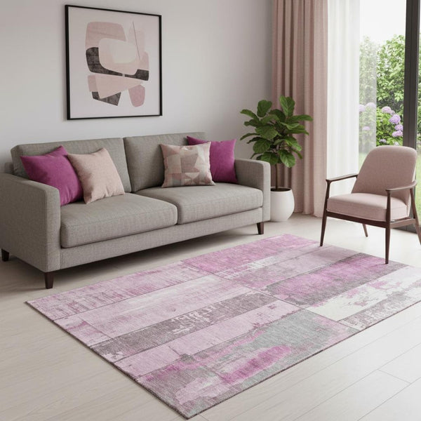 HomeRoots 5' X 8' Pink and Gray Geometric Washable Area Rug - Stylish, Durable, Stain Resistant with UV Protection 706549