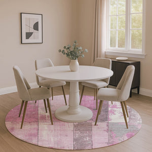 HomeRoots 8' Pink and Gray Geometric Round Rug - Washable, UV Protected, Soft, Stain Resistant, Modern Design! 706550