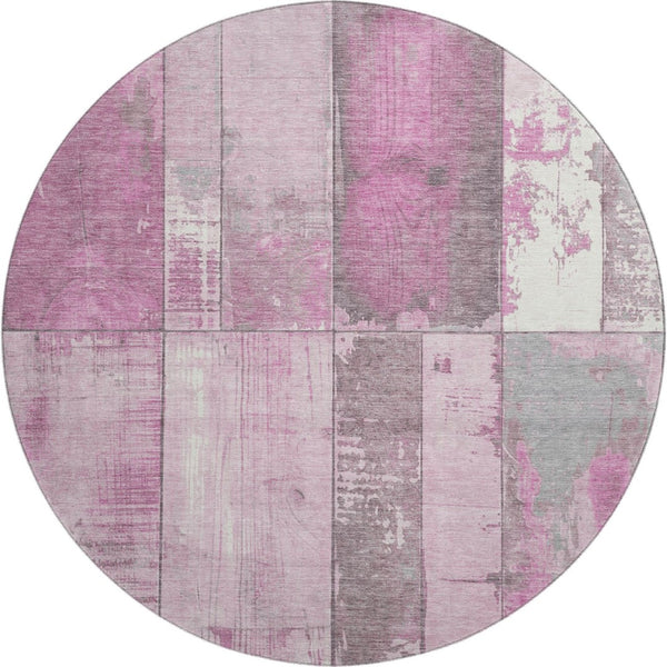 HomeRoots 8' Pink and Gray Geometric Round Rug - Washable, UV Protected, Soft, Stain Resistant, Modern Design! 706550