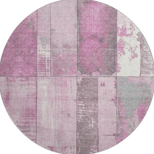 HomeRoots 8' Pink and Gray Geometric Round Rug - Washable, UV Protected, Soft, Stain Resistant, Modern Design! 706550