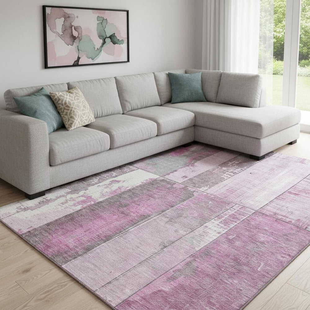 HomeRoots 8' X 10' Pink and Gray Geometric Washable Area Rug - Stylish, Stain-Resistant, UV Protected, Non-Slip 706551
