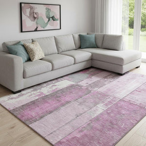 HomeRoots 8' X 10' Pink and Gray Geometric Washable Area Rug - Stylish, Stain-Resistant, UV Protected, Non-Slip 706551