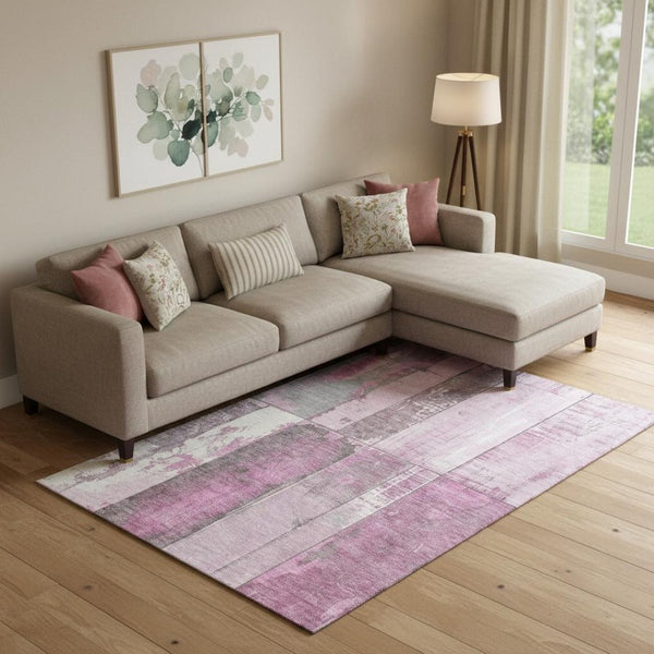 HomeRoots 9' X 12' Pink And Gray Geometric Washable Area Rug – Durable, Stylish & Easy to Clean for Your Home! 706552