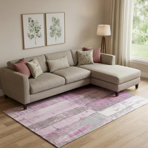 HomeRoots 10' X 14' Pink and Gray Geometric Washable Area Rug - Stylish, Stain-Resistant, UV Protected Design 706553