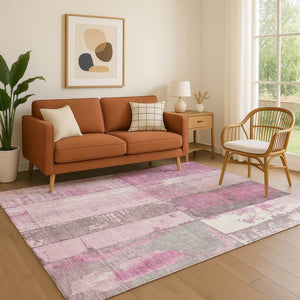 HomeRoots 10' X 14' Pink and Gray Geometric Washable Area Rug - Stylish, Stain-Resistant, UV Protected Design 706553