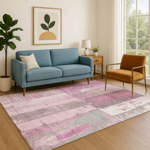 HomeRoots 10' X 14' Pink and Gray Geometric Washable Area Rug - Stylish, Stain-Resistant, UV Protected Design 706553