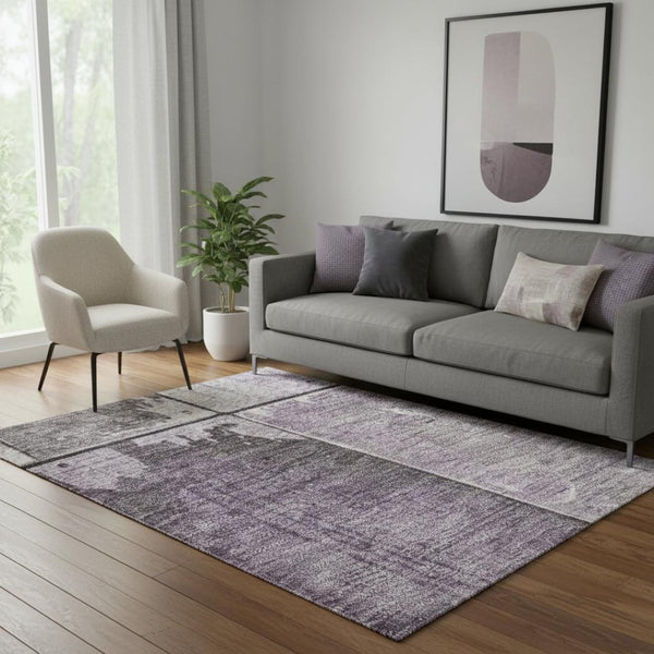 HomeRoots 5' X 8' Stylish Purple and Gray Geometric Area Rug - Washable, Stain Resistant, UV Protected Comfort 706555