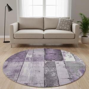 HomeRoots 8' Purple and Gray Geometric Round Rug – Washable, Stain Resistant, UV Protected for Modern Living Spaces 706556