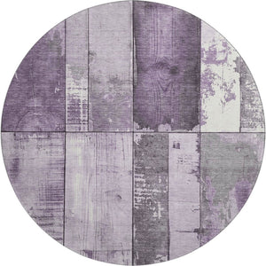 HomeRoots 8' Purple and Gray Geometric Round Rug – Washable, Stain Resistant, UV Protected for Modern Living Spaces 706556