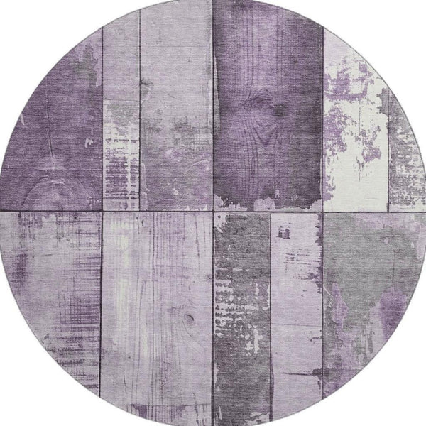 HomeRoots 8' Purple and Gray Geometric Round Rug – Washable, Stain Resistant, UV Protected for Modern Living Spaces 706556