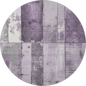 HomeRoots 8' Purple and Gray Geometric Round Rug – Washable, Stain Resistant, UV Protected for Modern Living Spaces 706556