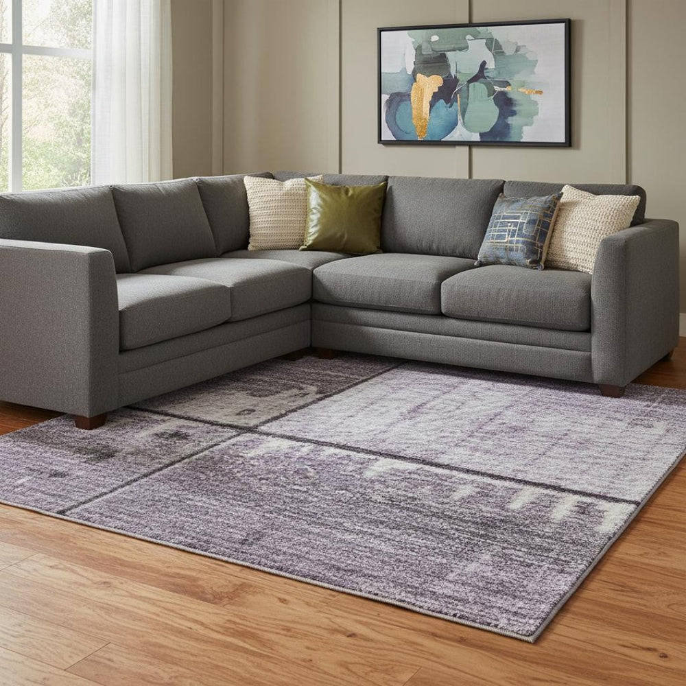 HomeRoots 8' X 10' Stylish Purple and Gray Geometric Washable Area Rug with UV Protection for Modern Homes 706557