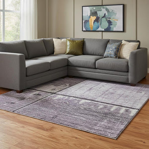 HomeRoots 8' X 10' Stylish Purple and Gray Geometric Washable Area Rug with UV Protection for Modern Homes 706557