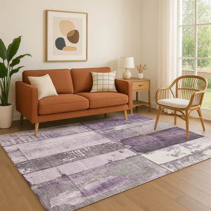 HomeRoots 9' X 12' Purple & Gray Geometric Area Rug - Washable, UV Protected, Perfect for Homes with Kids & Pets 706558