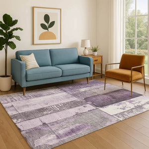 HomeRoots 9' X 12' Purple & Gray Geometric Area Rug - Washable, UV Protected, Perfect for Homes with Kids & Pets 706558