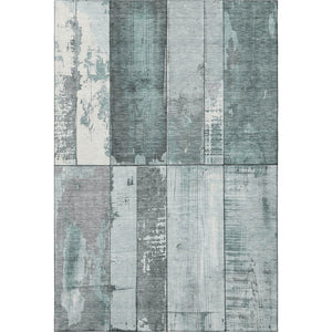 HomeRoots 5' X 8' Stylish Pale Aqua & Gray Geometric Washable Area Rug with UV Protection for High-Traffic Areas 706561