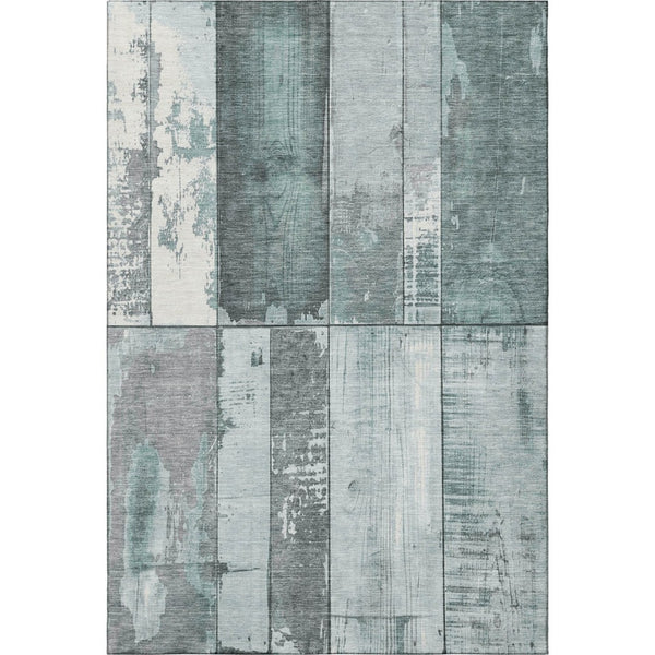 HomeRoots 5' X 8' Stylish Pale Aqua & Gray Geometric Washable Area Rug with UV Protection for High-Traffic Areas 706561