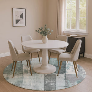 HomeRoots 8' Pale Aqua and Gray Geometric Round Rug - Washable, UV Protected, Durable for Indoor/Outdoor Use 706562