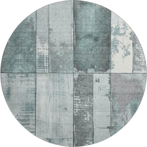 HomeRoots 8' Pale Aqua and Gray Geometric Round Rug - Washable, UV Protected, Durable for Indoor/Outdoor Use 706562
