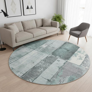 HomeRoots 8' Pale Aqua and Gray Geometric Round Rug - Washable, UV Protected, Durable for Indoor/Outdoor Use 706562