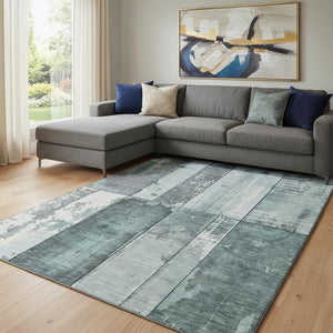 HomeRoots 8' X 10' Pale Aqua Gray Geometric Area Rug - Washable, UV-Protected, Stylish & Durable for Homes 706563