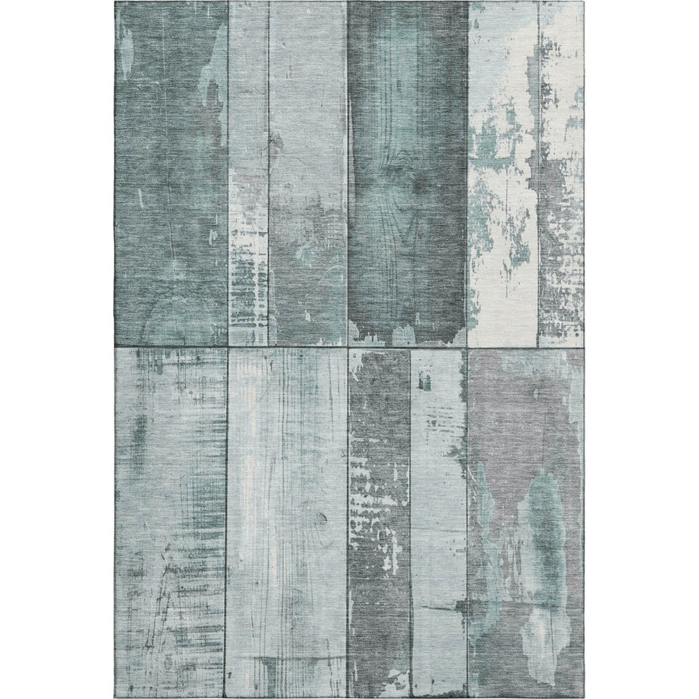 HomeRoots 9' X 12' Washable Pale Aqua & Gray Geometric Area Rug with UV Protection for Modern Living Spaces 706564