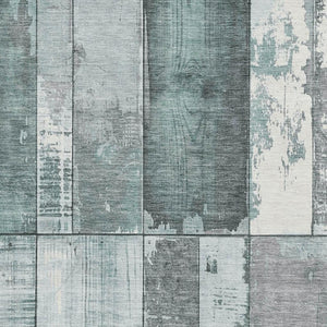 HomeRoots 9' X 12' Washable Pale Aqua & Gray Geometric Area Rug with UV Protection for Modern Living Spaces 706564
