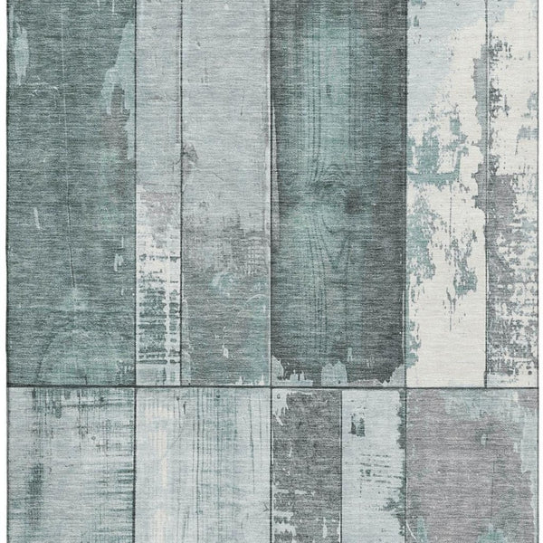 HomeRoots 9' X 12' Washable Pale Aqua & Gray Geometric Area Rug with UV Protection for Modern Living Spaces 706564