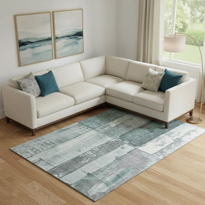 HomeRoots 10' X 14' Pale Aqua & Gray Geometric Washable Area Rug with UV Protection for Busy Family Spaces 706565