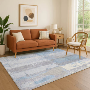HomeRoots 5' X 8' Sky Blue & Gray Geometric Area Rug - Washable, UV-Protected, Durable for Homes with Kids & Pets 706567