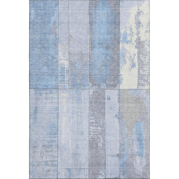 HomeRoots 5' X 8' Sky Blue & Gray Geometric Area Rug - Washable, UV-Protected, Durable for Homes with Kids & Pets 706567