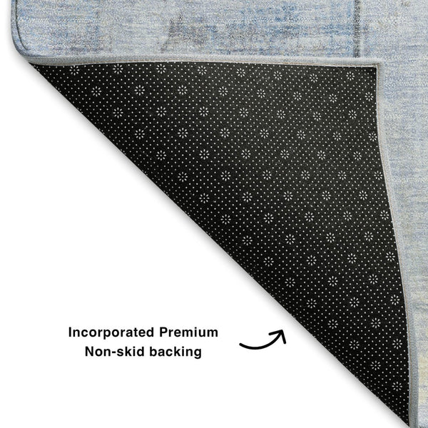 HomeRoots 5' X 8' Sky Blue & Gray Geometric Area Rug - Washable, UV-Protected, Durable for Homes with Kids & Pets 706567
