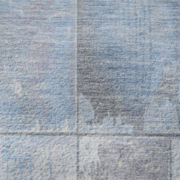 HomeRoots 5' X 8' Sky Blue & Gray Geometric Area Rug - Washable, UV-Protected, Durable for Homes with Kids & Pets 706567