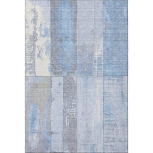 HomeRoots 5' X 8' Sky Blue & Gray Geometric Area Rug - Washable, UV-Protected, Durable for Homes with Kids & Pets 706567