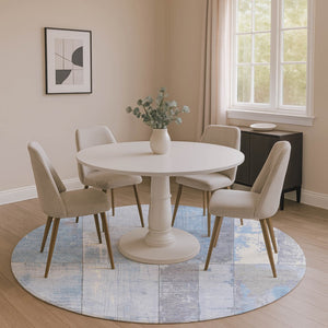 HomeRoots 8' Stylish Sky Blue and Gray Geometric Washable Round Rug with UV Protection for Busy Homes 706568