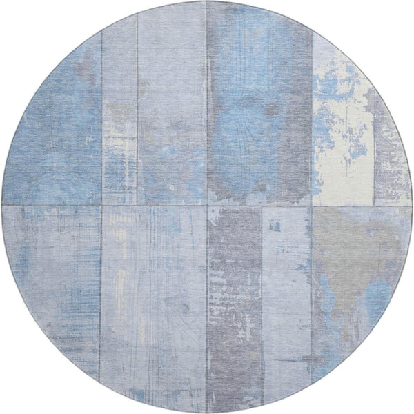 HomeRoots 8' Stylish Sky Blue and Gray Geometric Washable Round Rug with UV Protection for Busy Homes 706568