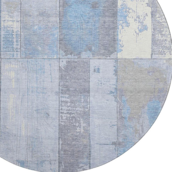 HomeRoots 8' Stylish Sky Blue and Gray Geometric Washable Round Rug with UV Protection for Busy Homes 706568